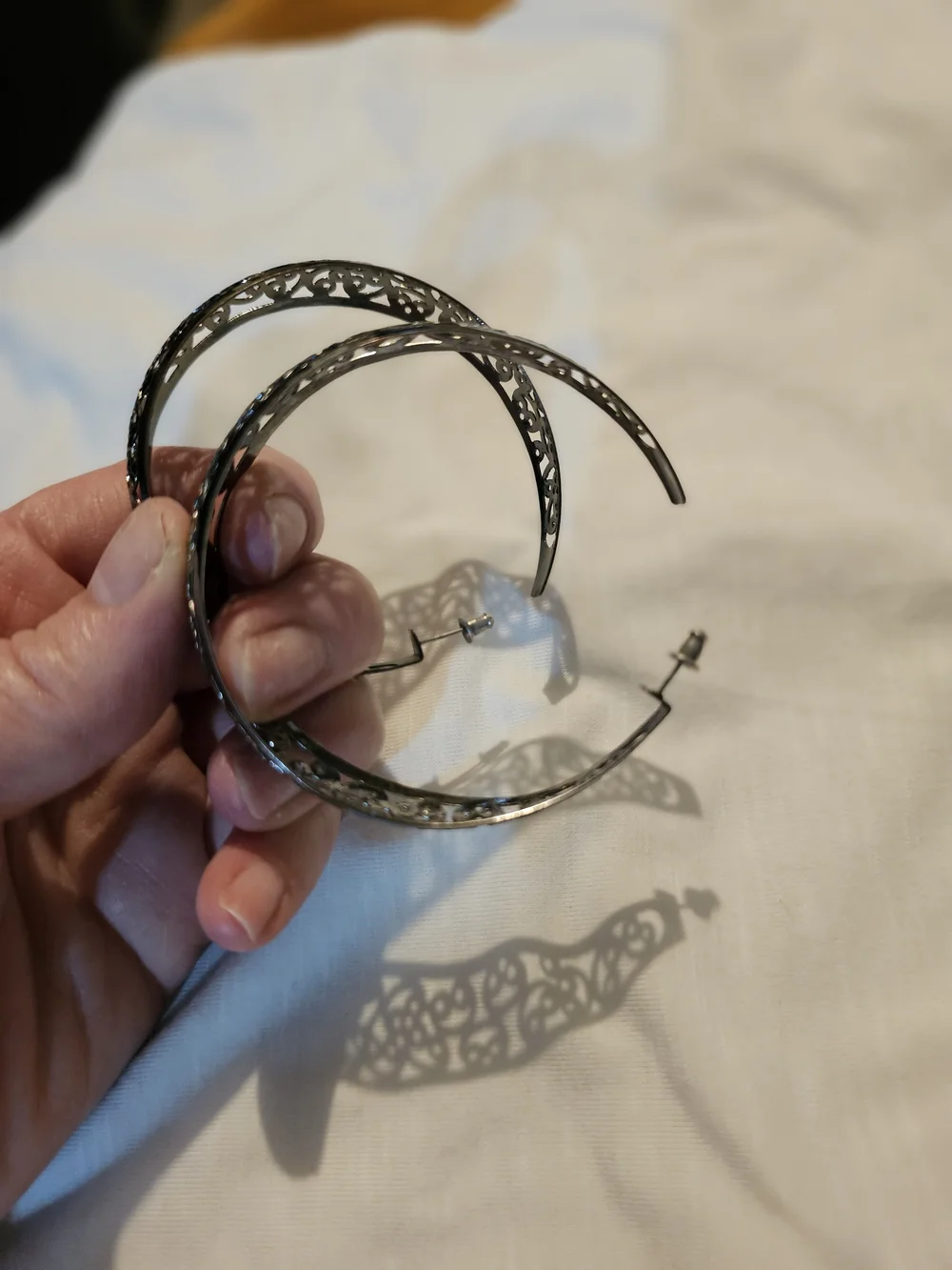 Intricate Silver Filigree Hoop Earrings for Women